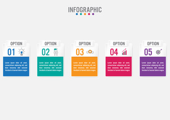 Business infographic template with 5 options circular shape