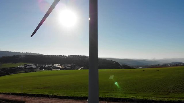 Hovering over wind farms , up, down, left, right on a clear day and clean visibility