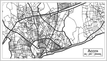 Accra Ghana City Map in Retro Style. Outline Map.