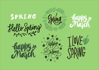 Vector illustration of spring lettering isolated set