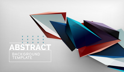 3d geometric triangular shapes abstract background, color triangles composition on grey backdrop, business or hi-tech conceptual wallpaper