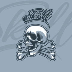 Bones and Skull monochromic cartoon style, with dynamic label.