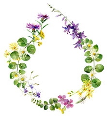 Frame of wild flowers in the form of a drop