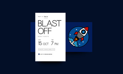 Space Event App Interface Design with Rocket Vector Illustration