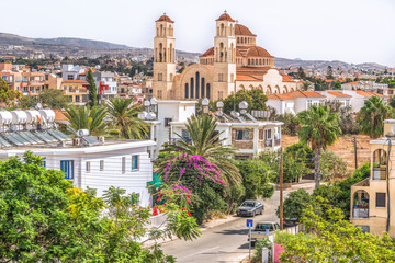 View of the town of Paphos in Cyprus.  Paphos is known as the center of ancient history and culture of the island.  It is very popular as a center for festivals and other annual events.