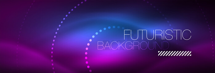 Glowing neon circle line dots, round line design, abstract style on black background. Neon abstract round circles Magic neon lights and glowing dots