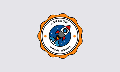 Space Rocket Vector Illustration Badge Sticker Design