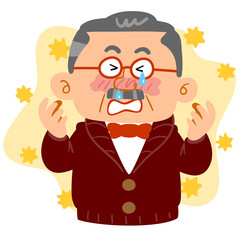 花粉症に苦しむシニアの男性　お金持ち　富裕層