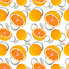 Grapefruit seamless pattern. Sketch grapefruites. Citrus fruit background. Elements for menu, greeting cards, wrapping paper, cosmetics packaging, posters etc