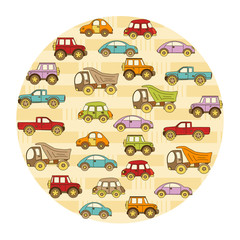 Seamless baby pattern with cars. Illustration with travel and adventure for kids. Children background for wallpaper, textile. Baby shower pattern or birthday greeting card. 