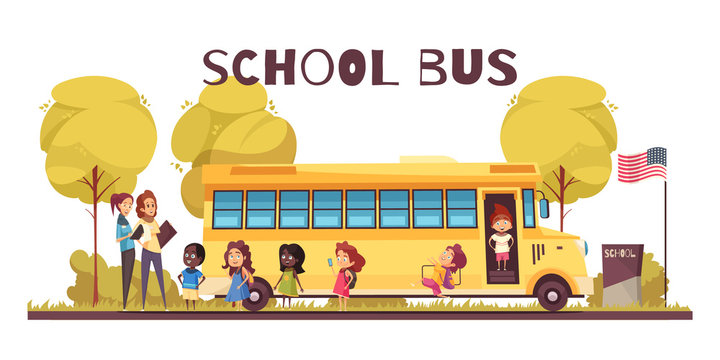 School Bus Cartoon Illustration