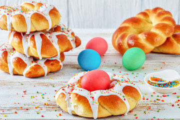  Italian braided Easter Bread Rings, top view