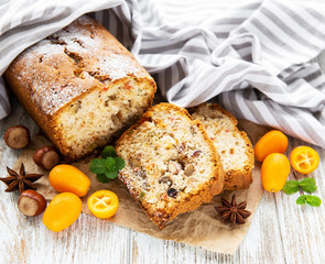 traditional homemade stollen with dried fruits and nuts