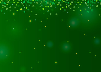 Clover shamrock leaves isolated on dark green background. Abstract St. Patrick's day border background with place for your text for your greeting cards design or poster. Vector illustration