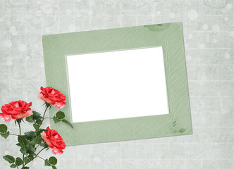 Festive greeting card with beautiful roses and  photo frame for greetings