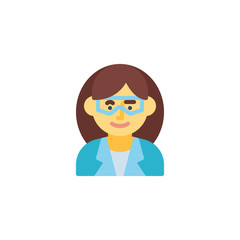 Student lab assistant flat icon, vector sign, colorful pictogram isolated on white. Woman scientist avatar character symbol, logo illustration. Flat style design