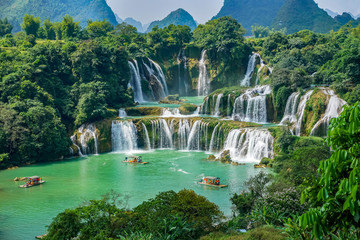 Detian Falls in Guangxi, China and Banyue Falls in Vietnam..