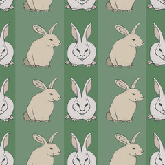 Seamless pattern with cute hand drawn rabbits. Vector  template for textiles, wrapping paper, greeting card, invitation. Happy Easter background.