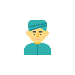 Indian man flat icon, vector sign, colorful pictogram isolated on white. Man wearing turban symbol, logo illustration. Flat style design