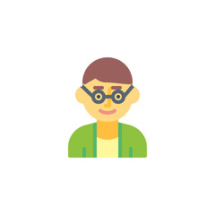 Man teacher avatar character flat icon, vector sign, colorful pictogram isolated on white. Male teacher with glasses symbol, logo illustration. Flat style design
