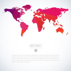 Red vector template of global world map with modern triangle pattern. Cool infographic template on isolate white background