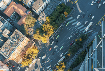 Traffic on a urban highway drone view in Chengdu, China