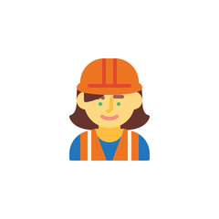 Woman wearing hard hat flat icon, vector sign, colorful pictogram isolated on white. Woman construction worker symbol, logo illustration. Flat style design