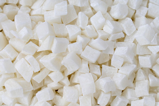 the texture of the candied pieces of coconut