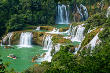 Detian Falls in Guangxi, China and Banyue Falls in Vietnam..