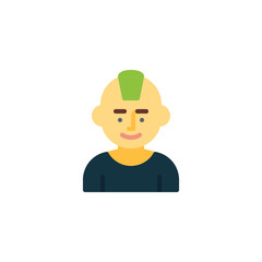 Man with mohawk hairstyle flat icon, vector sign, colorful pictogram isolated on white. Man avatar character symbol, logo illustration. Flat style design