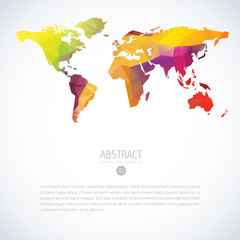 Vector colorful global world map with modern triangle pattern. Cool infographic template on isolate white background