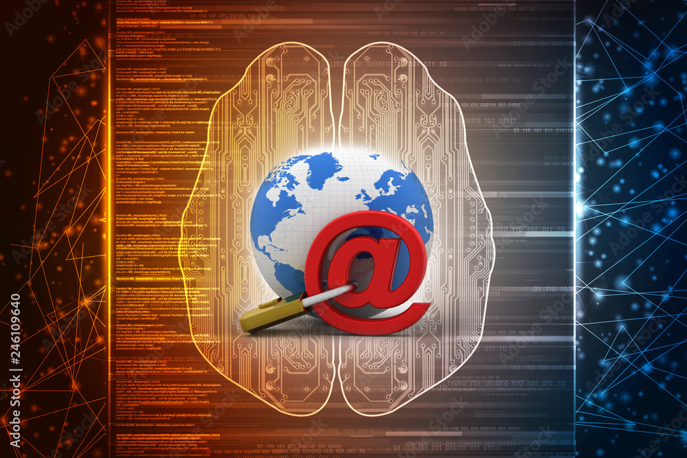 Poster 3d rendering e-mail symbol with lock. internet security concept