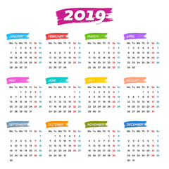 Creative vector 2019 calendar weeks start from monday