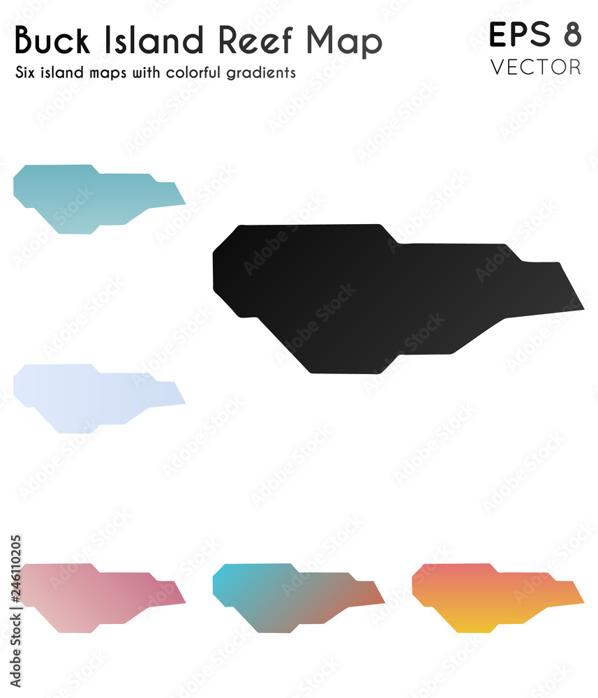 Poster map of buck island reef with beautiful gradients. appealing set of buck island reef maps. authentic 