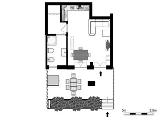 2d floor plan. Black&white floor plan.