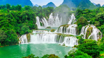 Detian Falls in Guangxi, China and Banyue Falls in Vietnam..