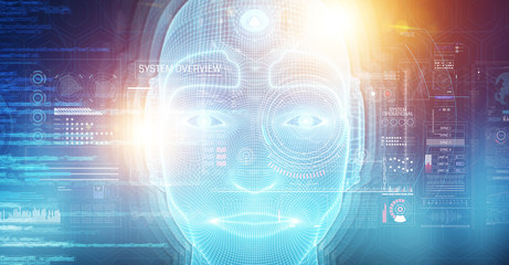 Robotic man cyborg face representing artificial intelligence 3D rendering