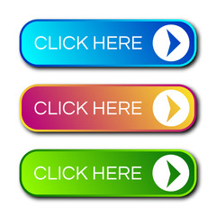 Set of three modern gradient buttons with shadows