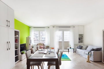 Modern stylish apartment interior with open living room