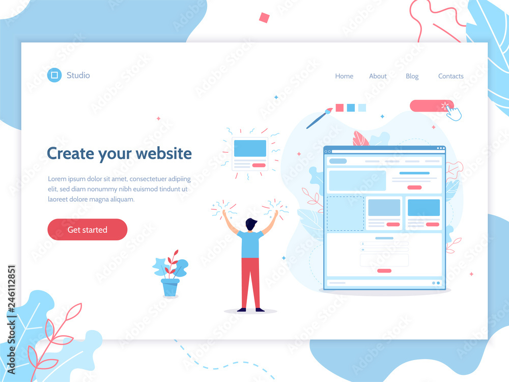 Poster create your own website. web banner design template. website builder concept. flat vector illustrati