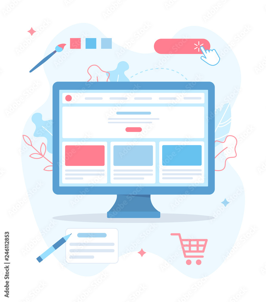 Fototapete Edit your website. Administration panel. Website builder concept. Web development. Flat vector illustration.