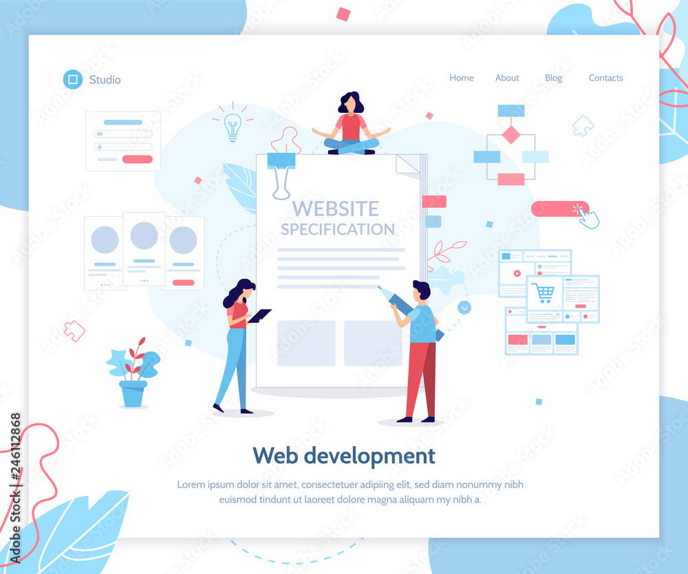 Wall mural landing page template. website specification banner. web development. flat vector illustration.