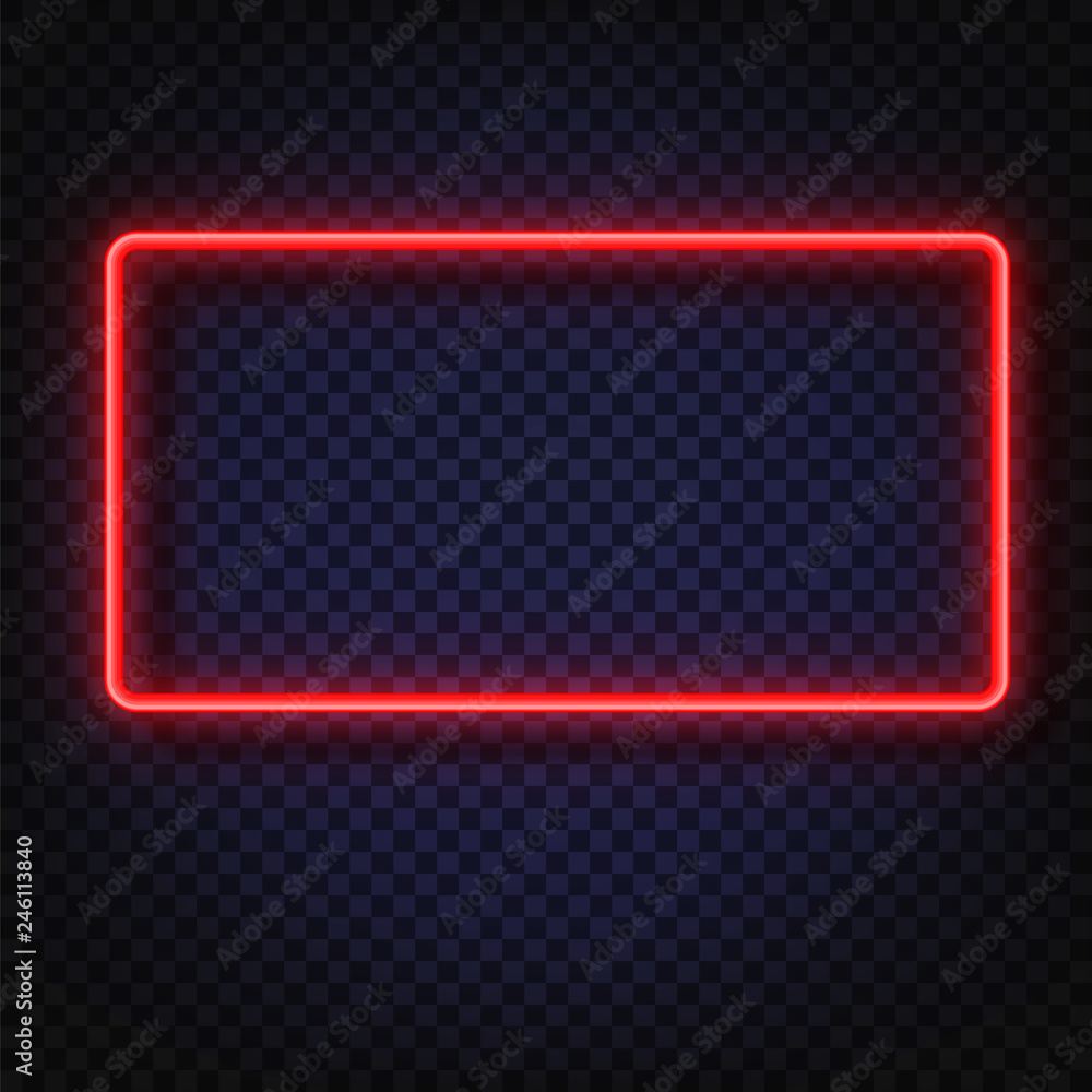 Poster neon light rectangular banner. vector neon light frame sign. realistic glowing red neon rectangular 