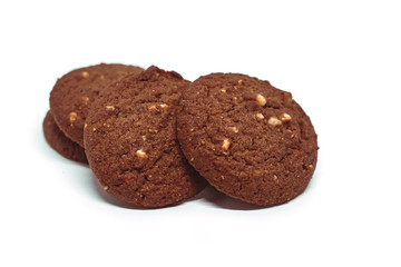 Traditional chocolate cashew butter cookies on white background