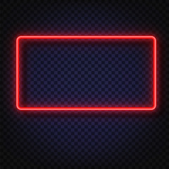 Neon light rectangular banner. Vector Neon light frame sign. Realistic glowing red neon rectangular frame isolated on transparent background. Shining and glowing neon effect. Plates with a place for © Hanna_zasimova
