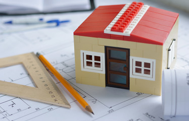 layout of the house in the background drawings. Construction concept. 