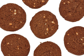 Traditional chocolate cashew butter cookies on white background
