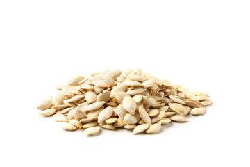 Pumpkin seeds isolated on white background.