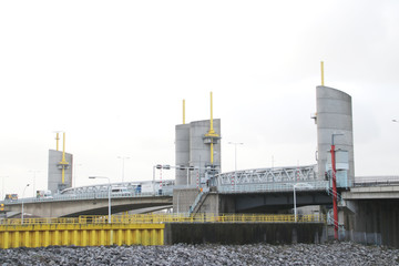Obraz premium Hartelbrug bridge over the Hartelkanaal at Spijkenisse in the harbor in Rotterdam the Netherlands