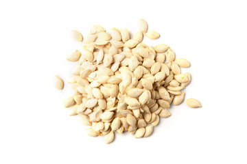 Pumpkin seeds isolated on white background.